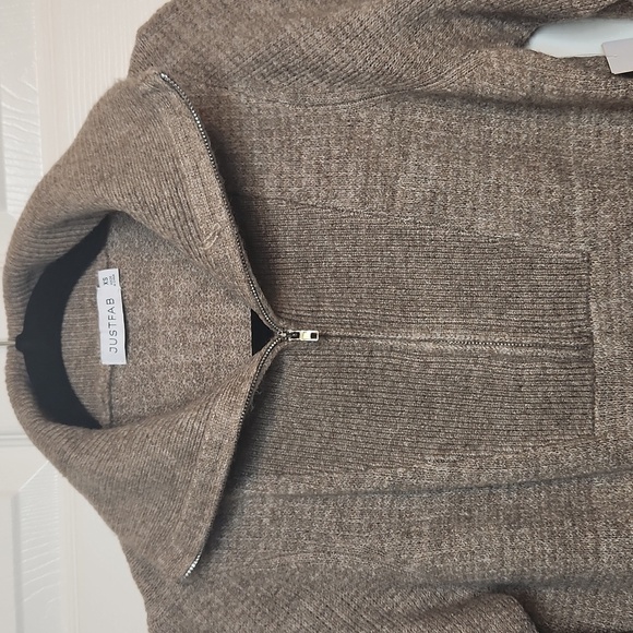 NWT JUSTFAB Women's Taupe/Tan Quarter Zip Sweater Midi Maxi Dress Size S - Picture 4 of 14